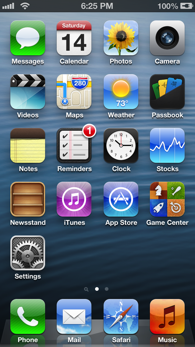 The home screen of iOS 6.