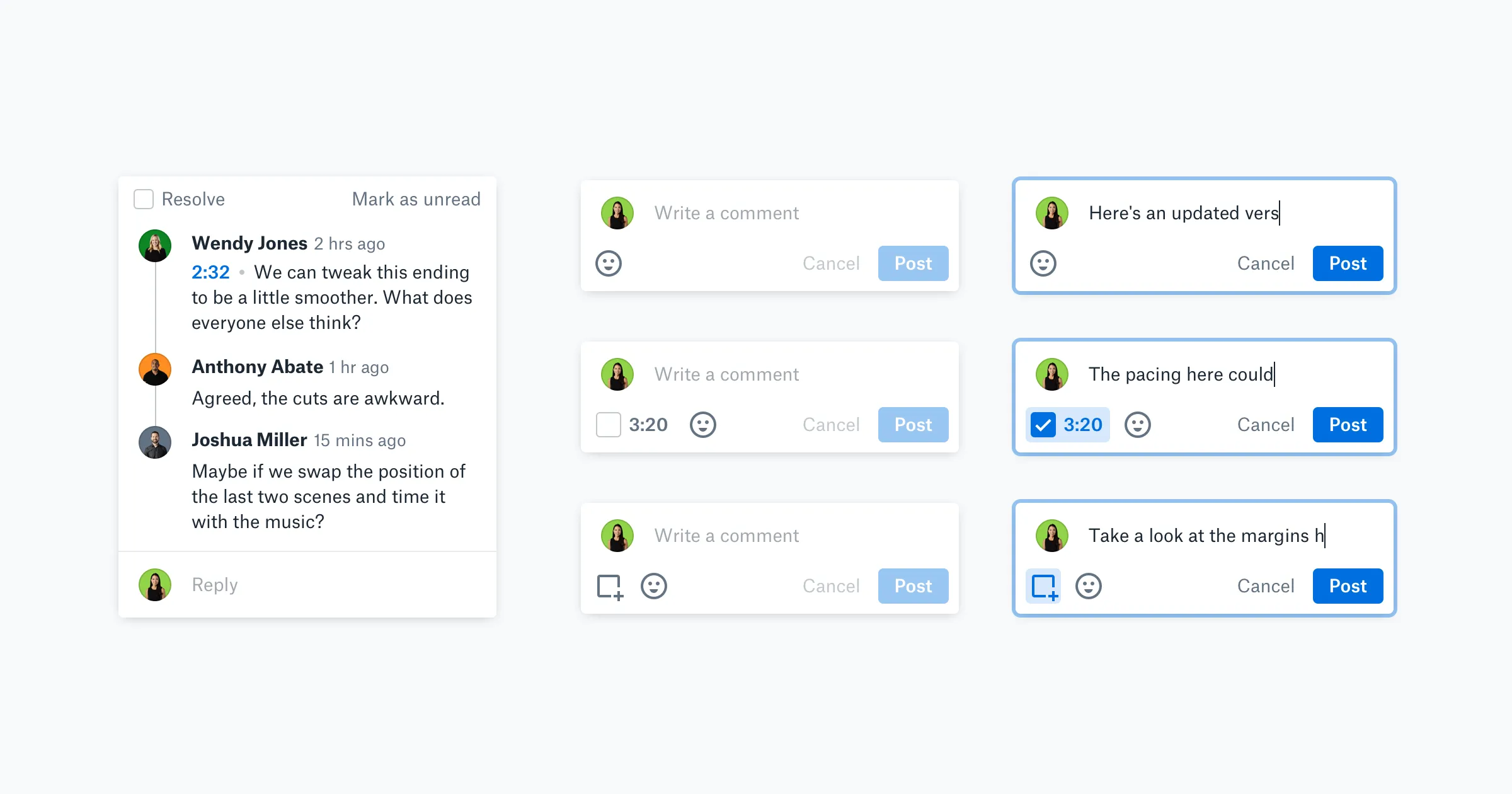 A preview of commenting UI used on Dropbox web.