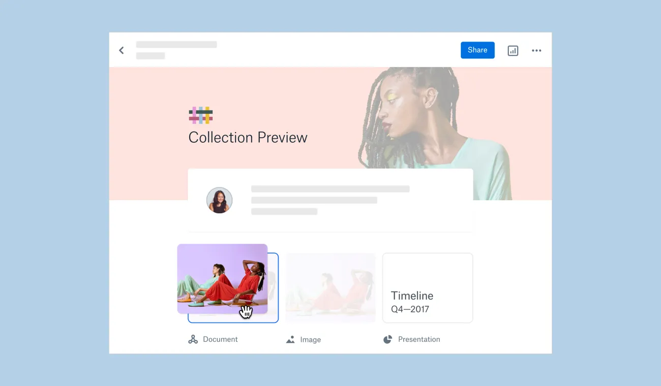 A preview of creating a collection within Dropbox Showcase.