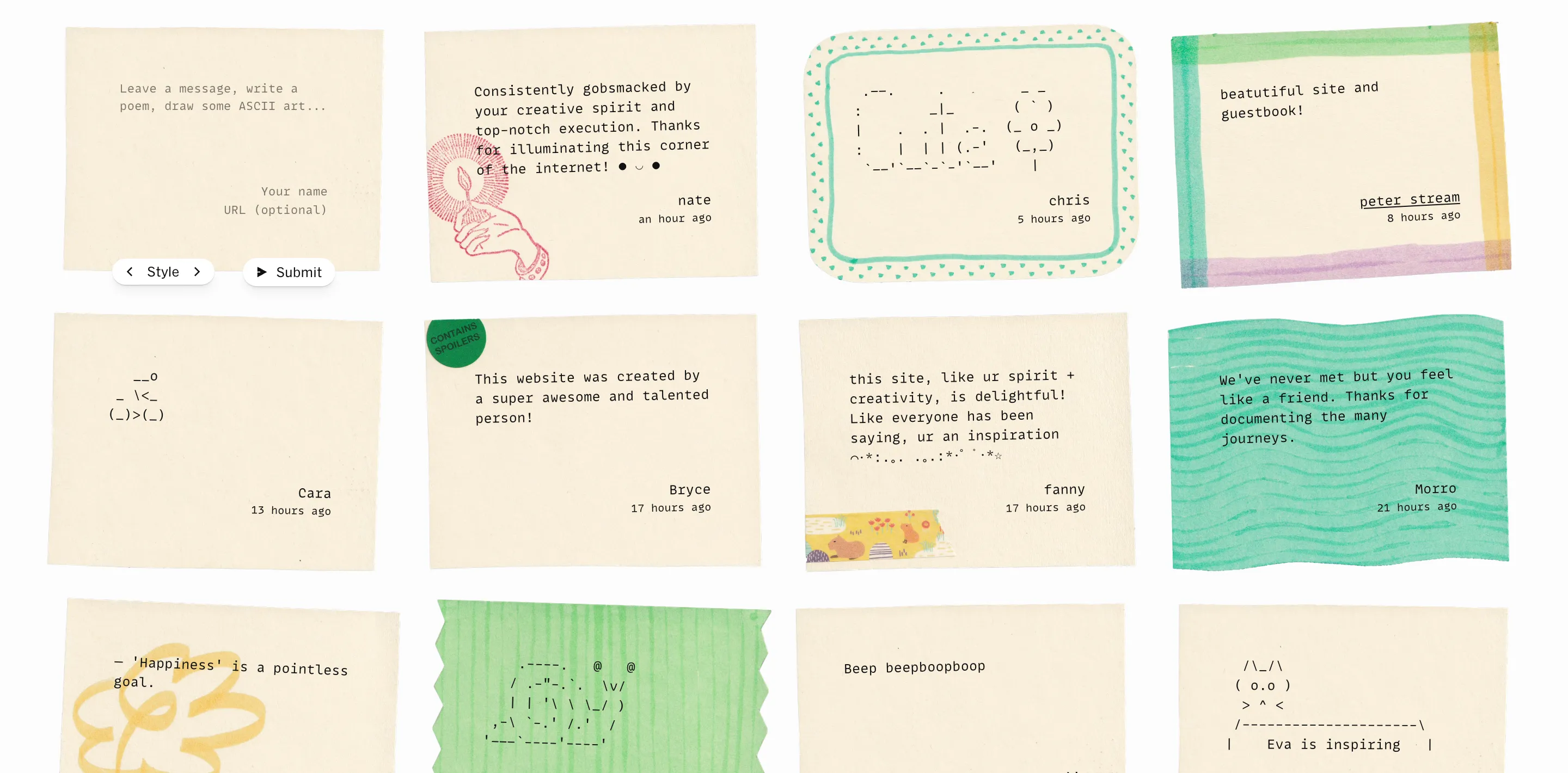 A collection of notecards with monospace text on them.