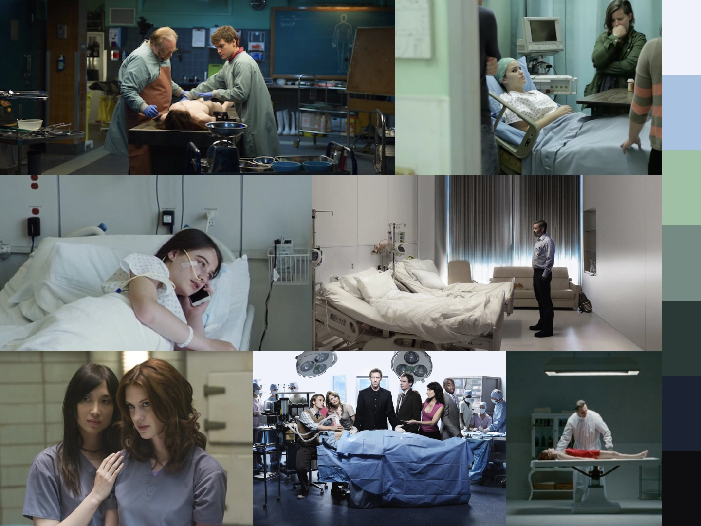 A collage of various hospital settings portrayed in film and
TV.